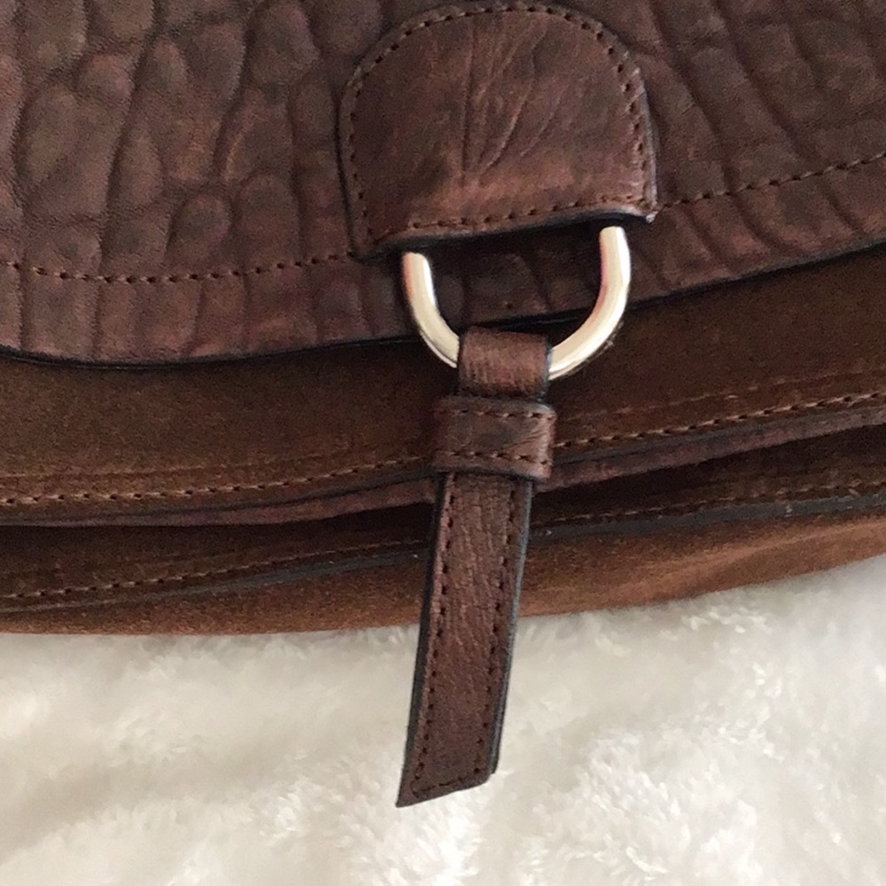 Italian leather and suede D2 small satchel in dark brown - Picture 5 of 9